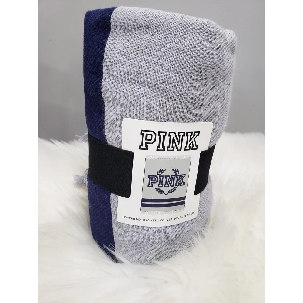 NEW Victorias Secret PINK Festival Beach‎ Boyfriend Blanket Grey Navy Blue